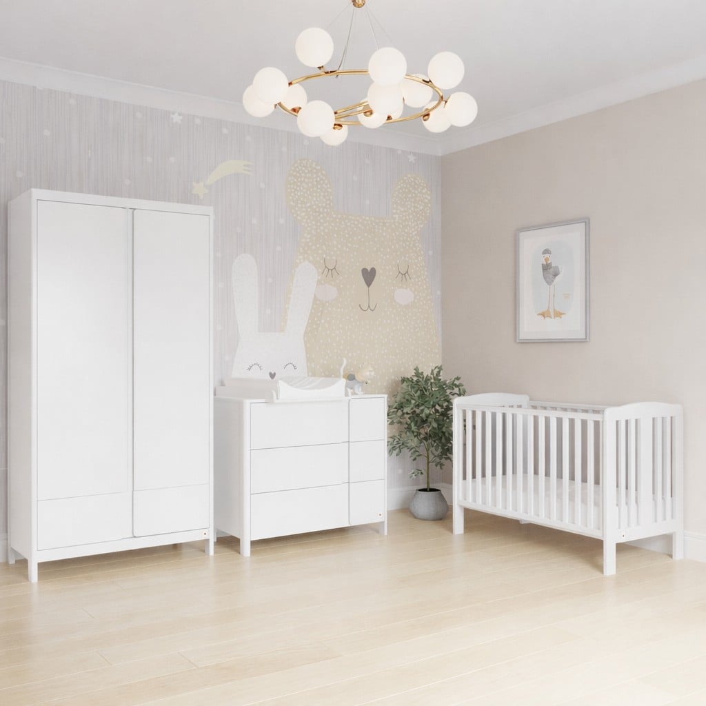 WHITE YappyClassic riidekapp ja kummut koos YappyQu beebivoodiga