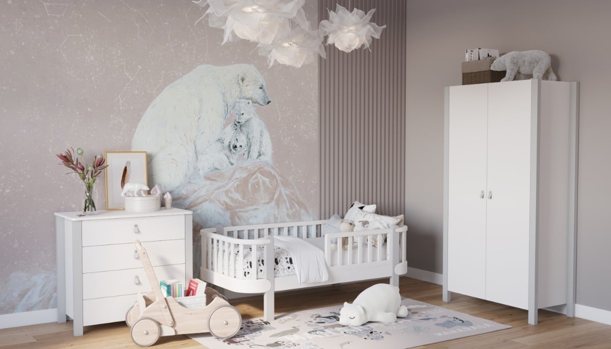 SKY GREY YappyÉtude Juniorbett, Wickelkommode und Kleiderschrank 