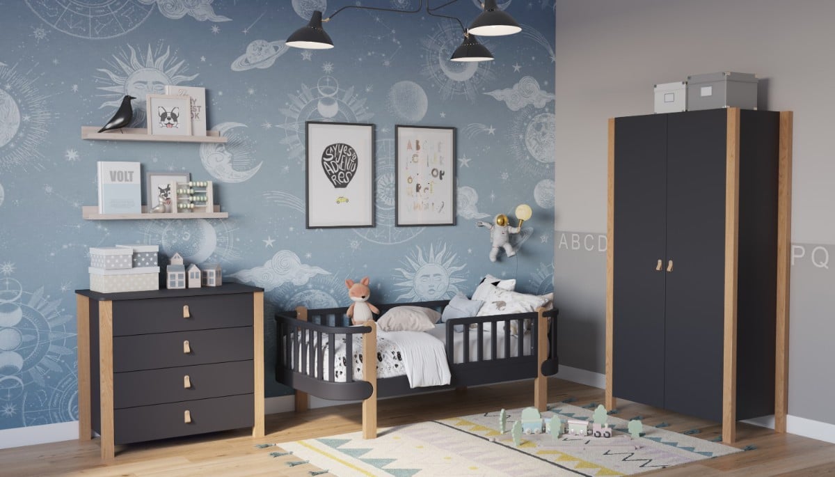 ANTHRACITE YappyÉtude Juniorbett, Wickelkommode und Kleiderschrank 
