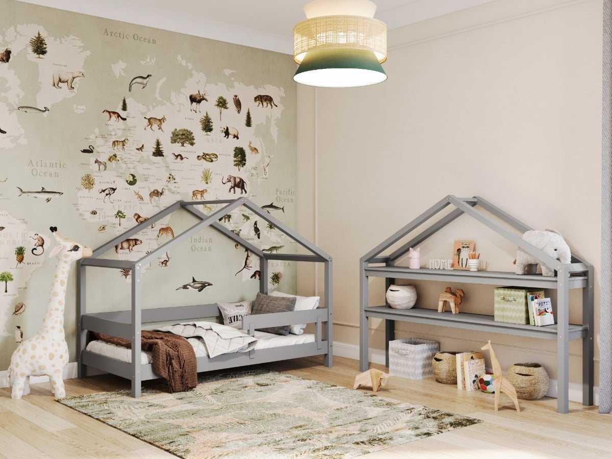 LIGHT GREY YappyHytte Hausbett und YappyHytte Regal