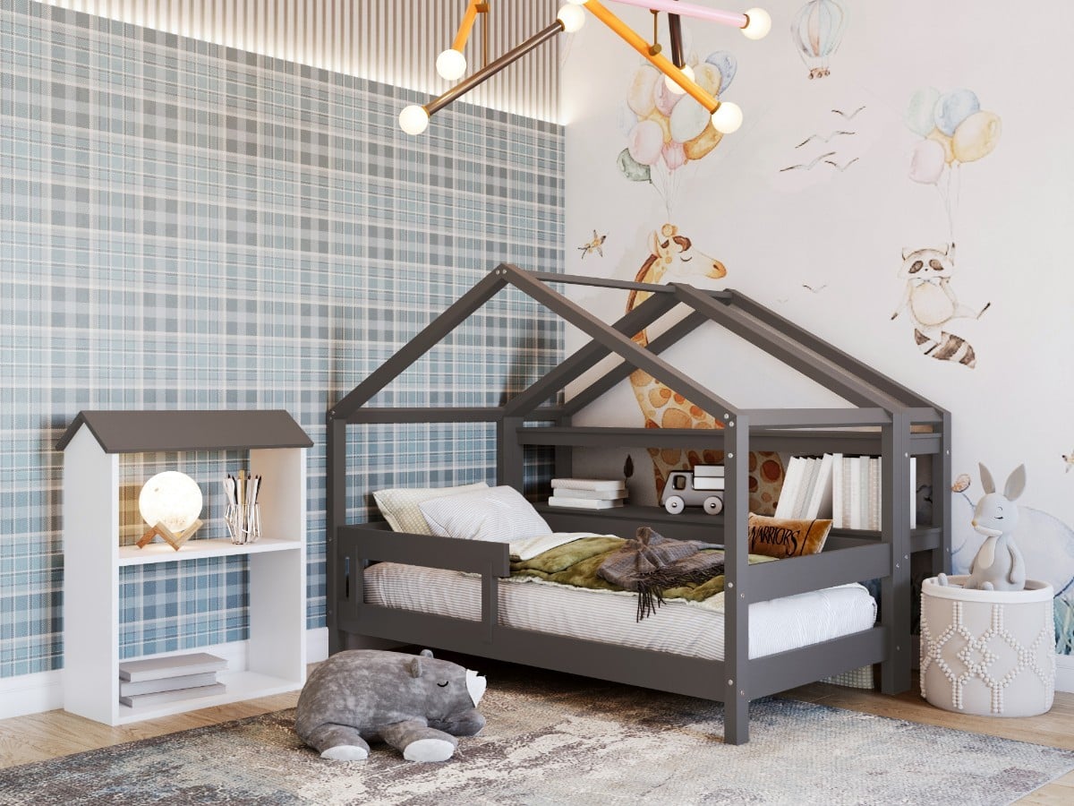 ANTHRACITE YappyHytte Hausbett, YappyHytte Regal und YappyHus Regal