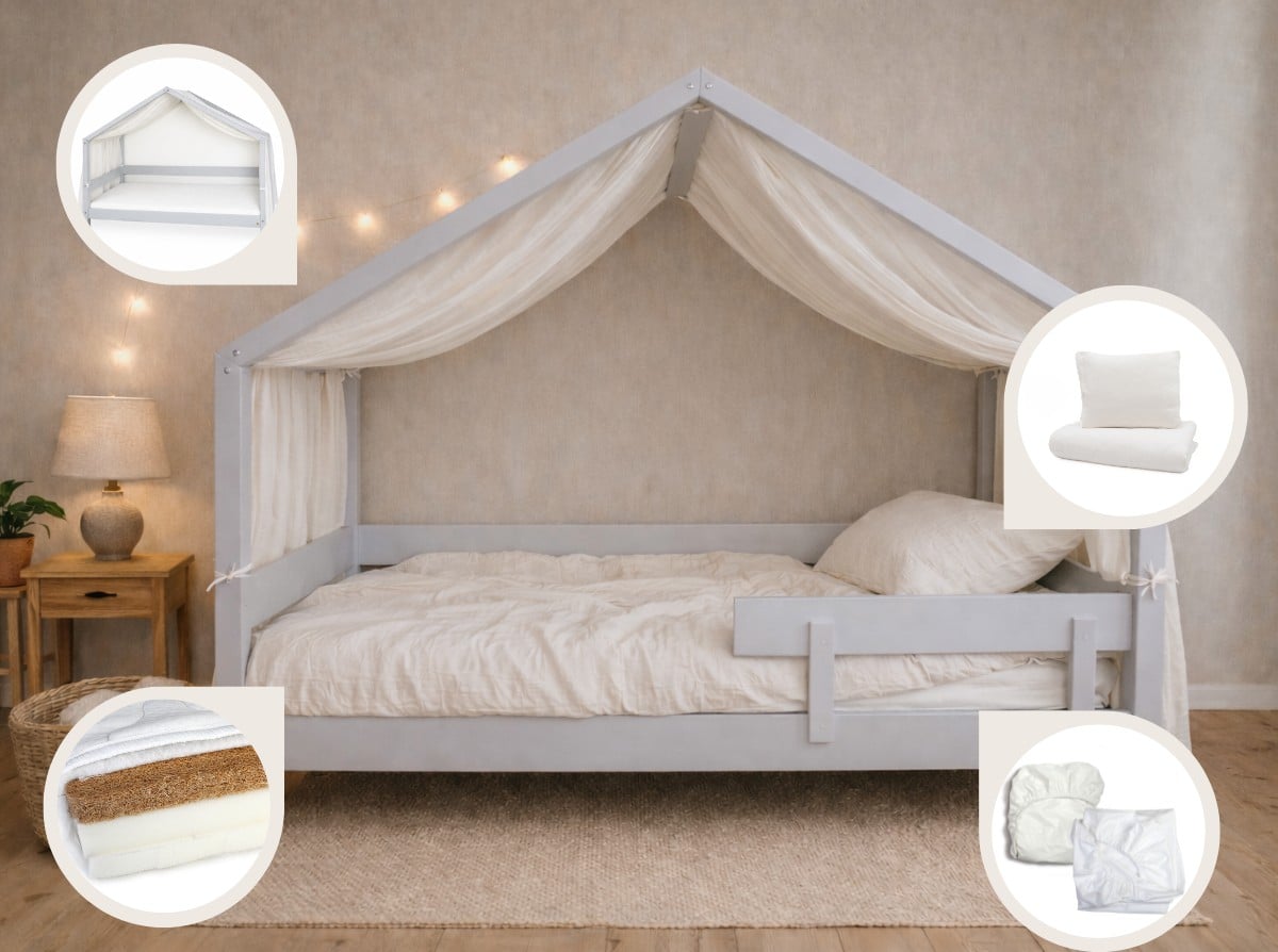 YappyHytte laste voodi komplekt WHITE 6in1