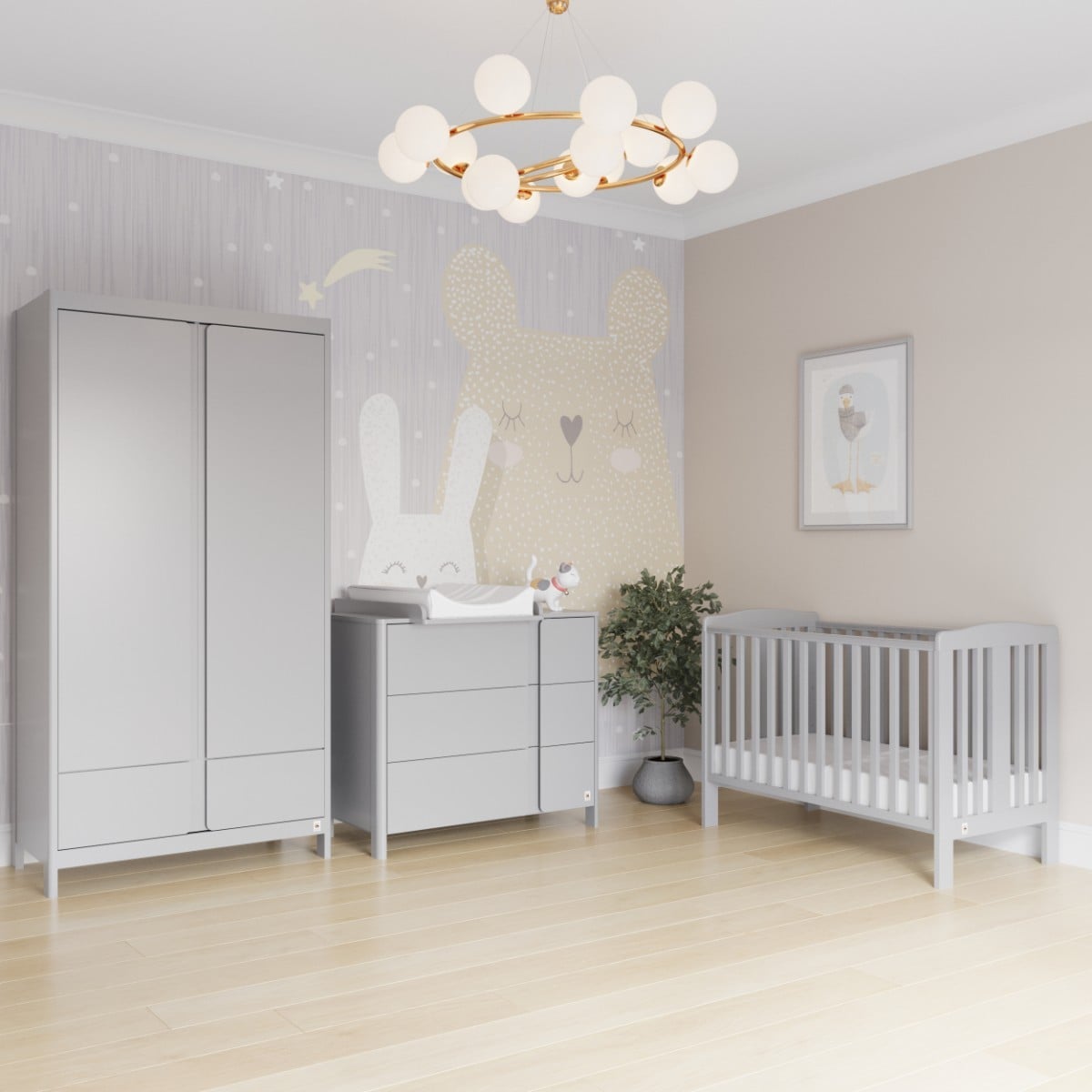 LIGHT GREY YappyClassic wardrobe and dresser with YappyQu cot