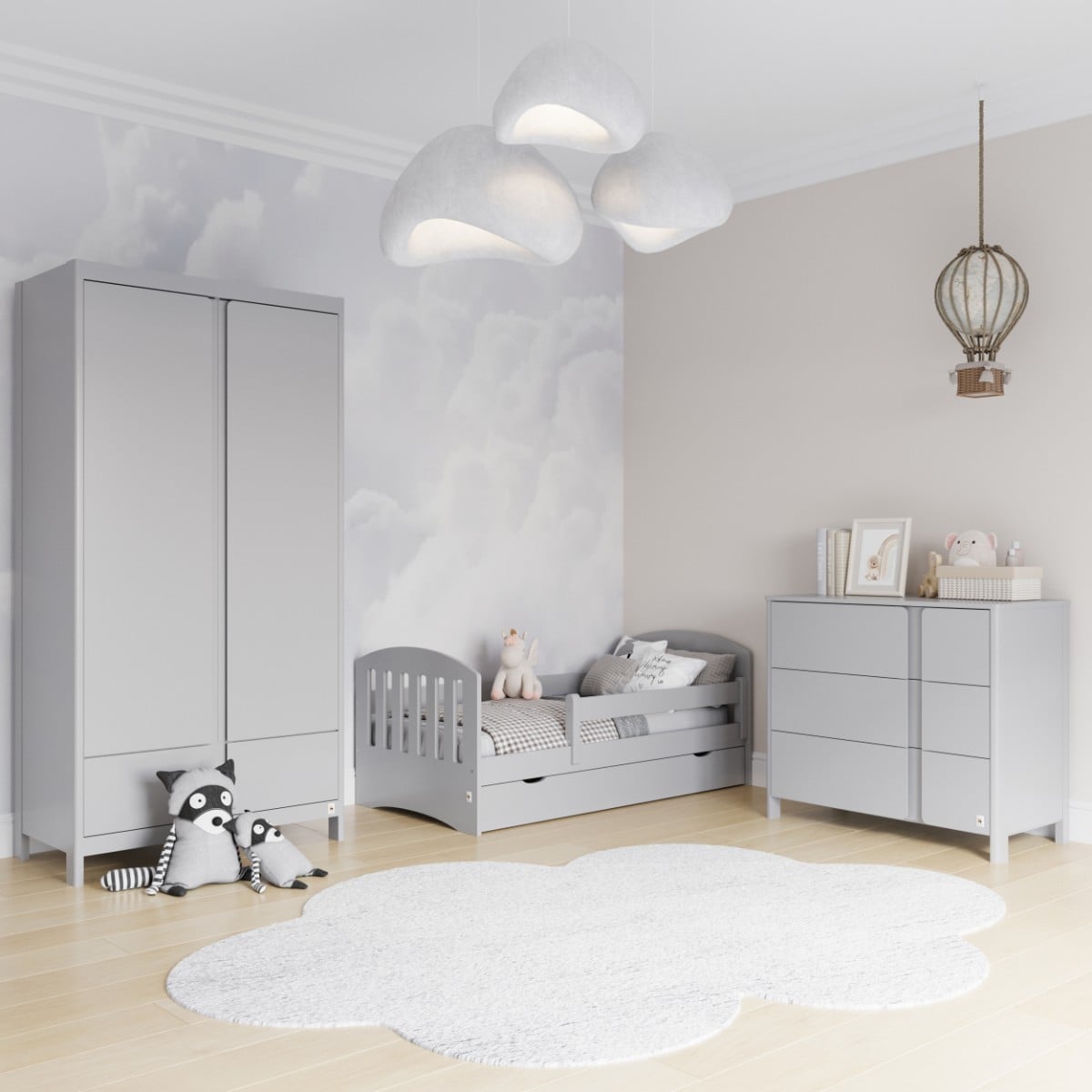 LIGHT GREY YappyClassic riidekapp ja kummut koos YappyLux noortevoodiga