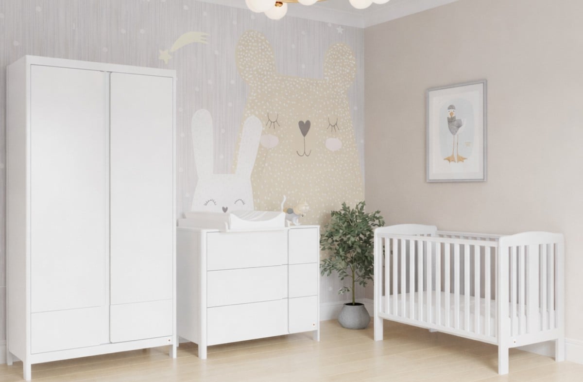  WHITE YappyClassic riidekapp ja kummut koos YappyQu beebivoodiga