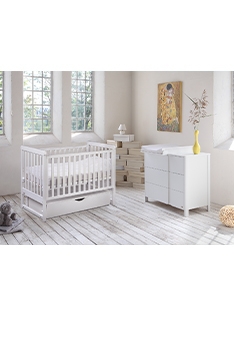WHITE YappyMove Babybett und YappyClassic Wickelkommode
