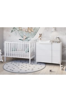 WHITE Łóżeczko YappyLull + YappyClassic Komoda