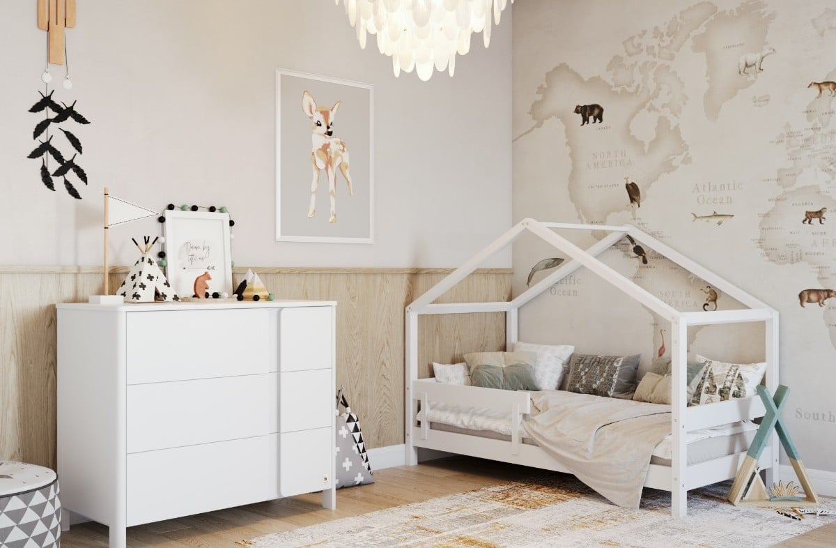  WHITE YappyHytte Namo Formos Lova ir YappyClassic komoda