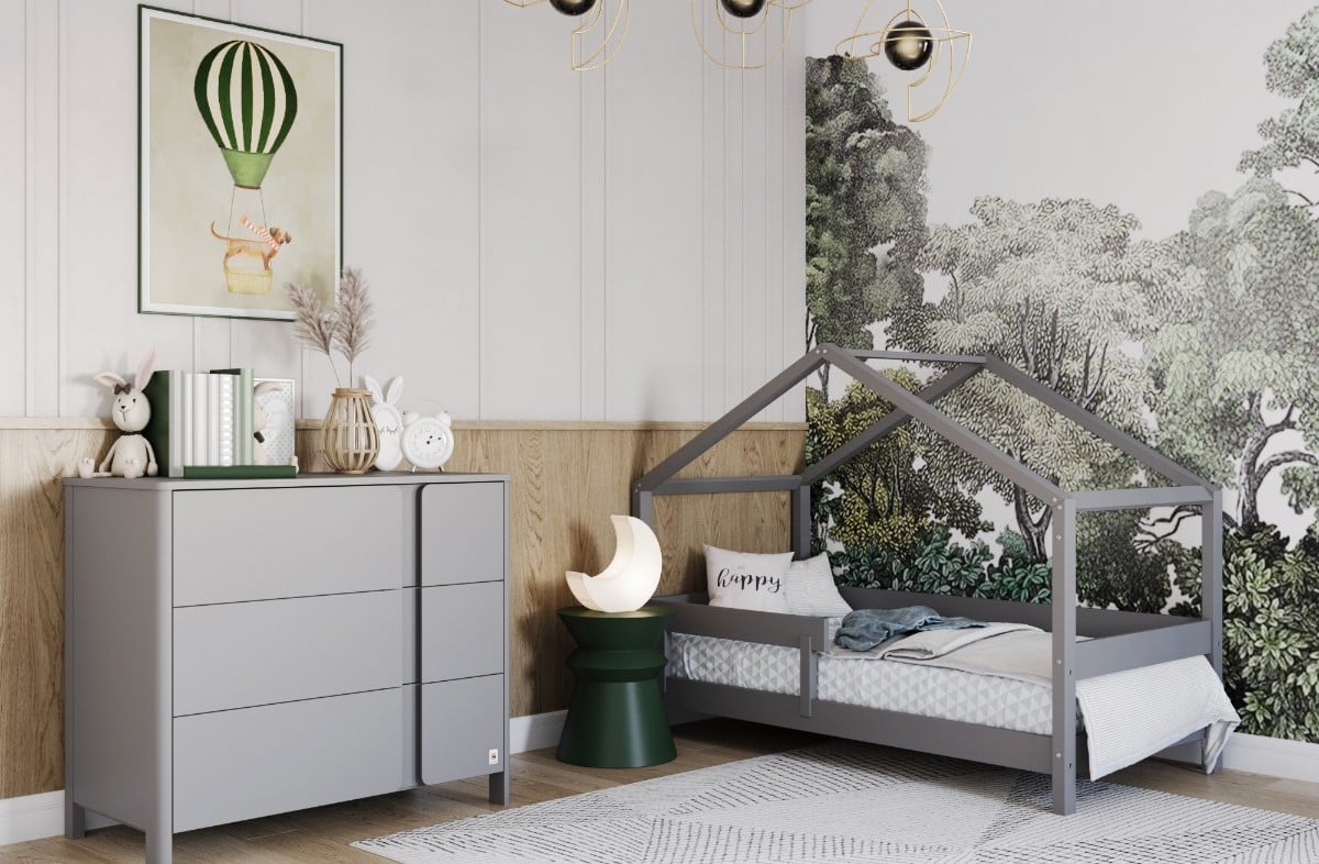  LIGHT GREY YappyHytte maja-voodi ja YappyClassic kummut