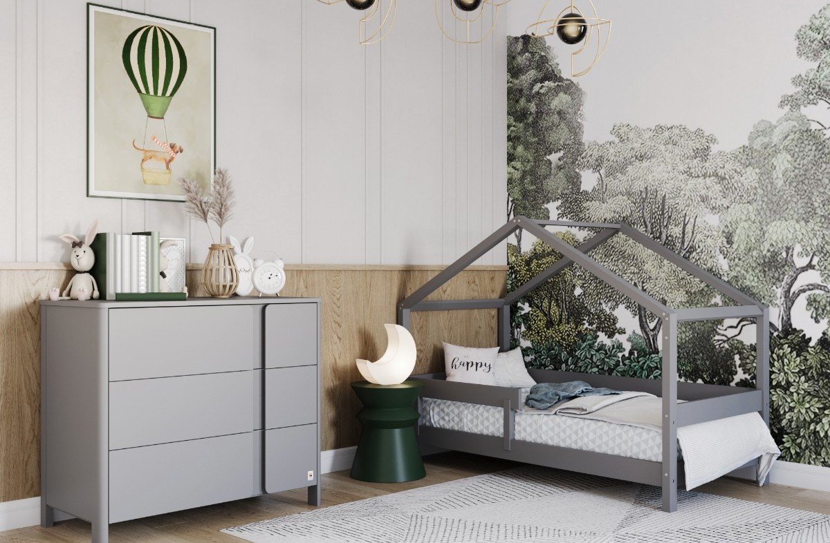  LIGHT GREY YappyHytte maja-voodi ja YappyClassic kummut