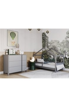 LIGHT GREY YappyHytte pusaudžu gulta - mājiņa un YappyClassic kumode
