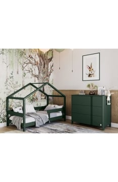 GREEN YappyHytte pusaudžu gulta - mājiņa un YappyClassic kumode