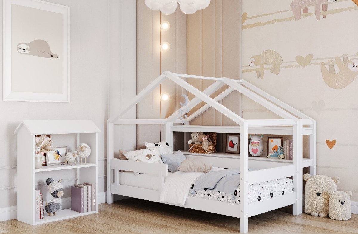  WHITE YappyHytte house bed, YappyHytte shelf and YappyHus shelf