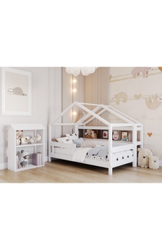 WHITE YappyHytte house bed, YappyHytte shelf and YappyHus shelf