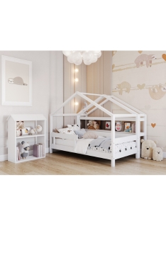 WHITE YappyHytte house bed, YappyHytte shelf and YappyHus shelf