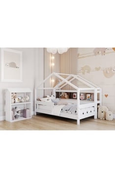 WHITE YappyHytte house bed, YappyHytte shelf and YappyHus shelf