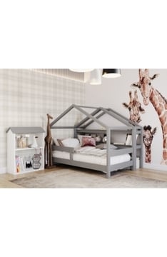 LIGHT GREY YappyHytte house bed, YappyHytte shelf and YappyHus shelf