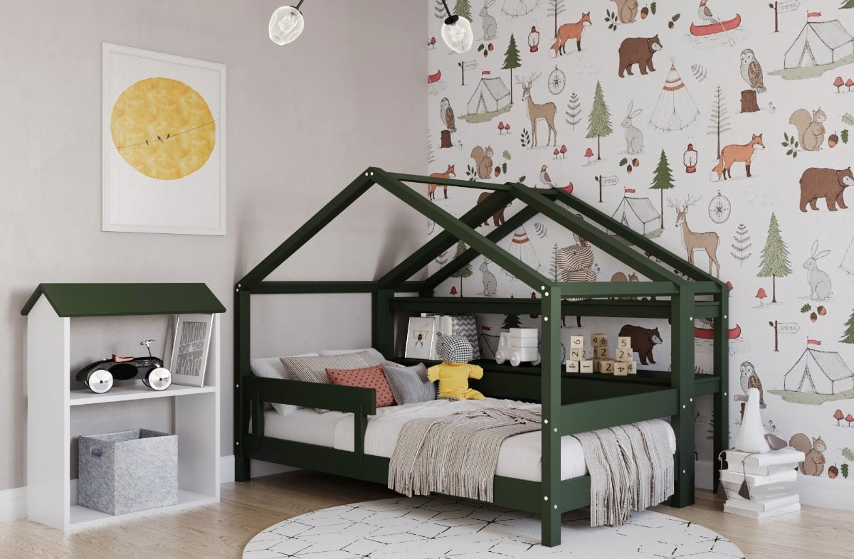  GREEN YappyHytte house bed, YappyHytte shelf and YappyHus shelf