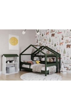 GREEN YappyHytte house bed, YappyHytte shelf and YappyHus shelf