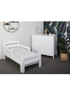 WHITE YappyGrow toddler bed extendable and YappyClassic dresser