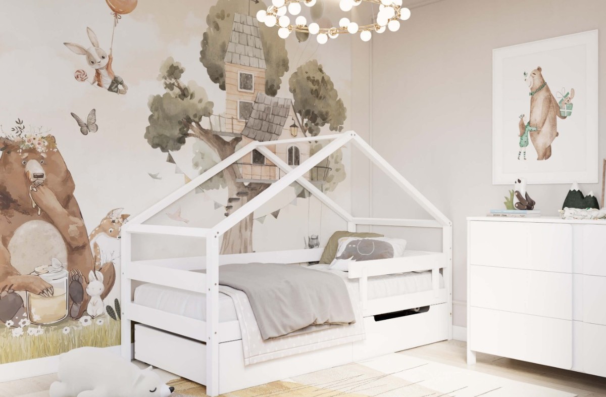  YappyHytte 200cm gulta - mājiņa, WHITE