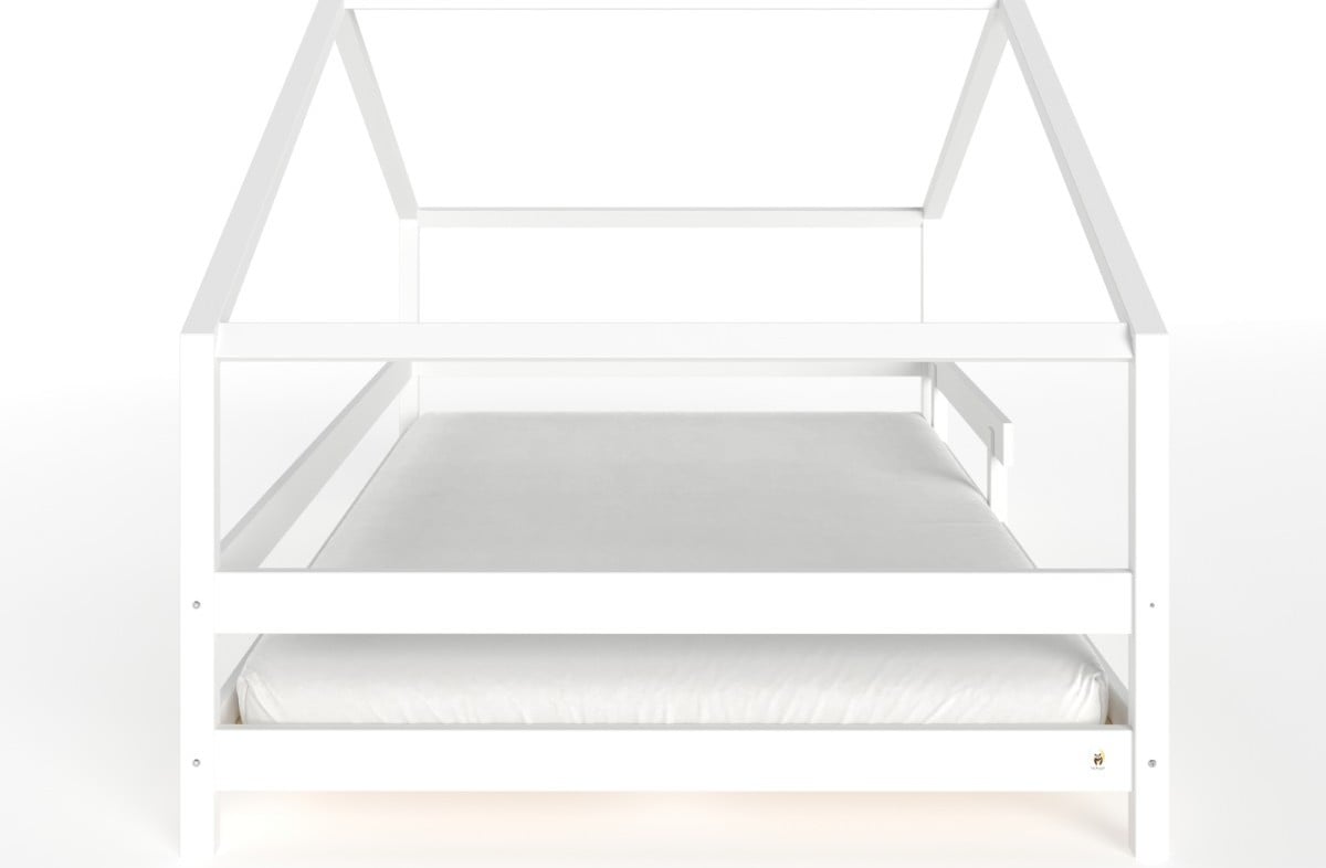  YappyHytte US QUEEN SIZE (152 × 203 cm / 60″ × 80″) laste maja-voodi + YappyMiniPocket madrats, WHITE