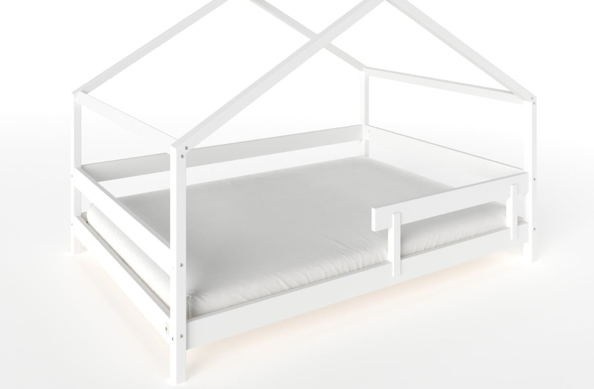  YappyHytte US FULL SIZE (137 × 191 cm / 54″ × 75″) laste maja-voodi + YappyMiniPocket madrats, WHITE