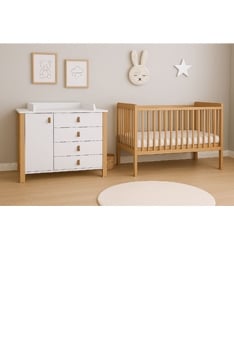 YappyLull cot, NATURAL and YappyÉtude II dresser, WHITE