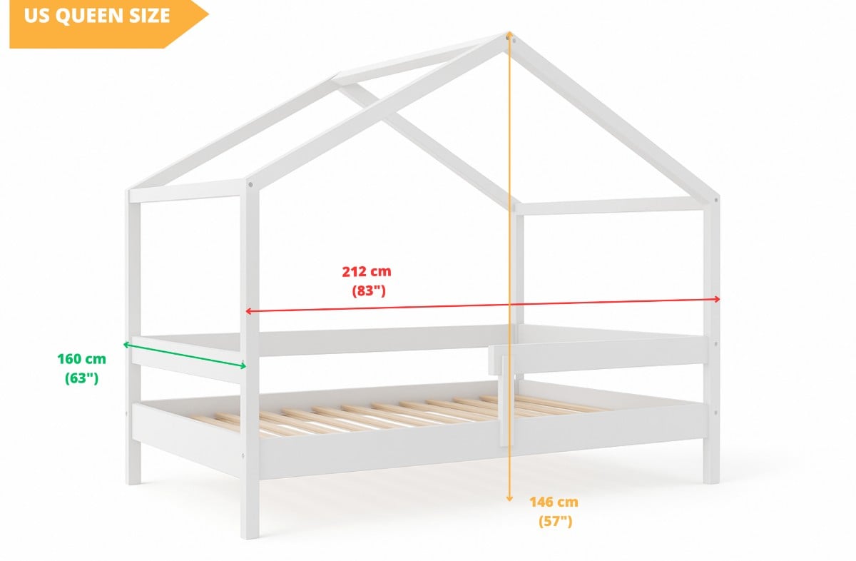  YappyHytte US QUEEN SIZE (152 × 203 cm / 60″ × 80″) laste maja-voodi + YappyMiniPocket madrats, WHITE