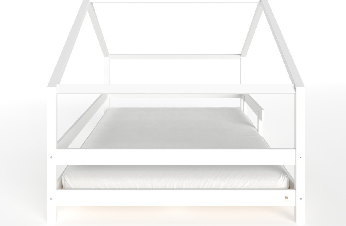  YappyHytte US QUEEN SIZE (152 × 203 cm / 60″ × 80″) laste maja-voodi + YappyMiniPocket madrats, WHITE