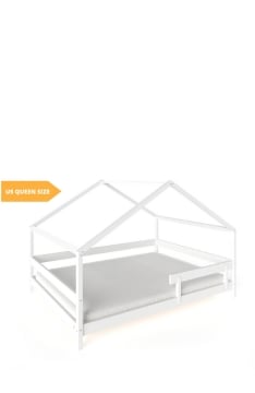 YappyHytte US QUEEN SIZE (152 × 203 cm / 60″ × 80″) laste maja-voodi + YappyMiniPocket madrats, WHITE