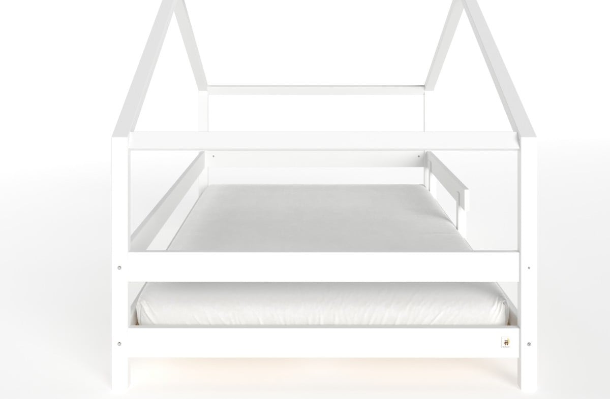  YappyHytte US FULL SIZE (137 × 191 cm / 54″ × 75″) laste maja-voodi + YappyMiniPocket madrats, WHITE