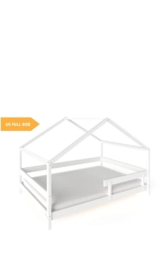 YappyHytte US FULL SIZE (137 × 191 cm / 54″ × 75″) laste maja-voodi + YappyMiniPocket madrats, WHITE