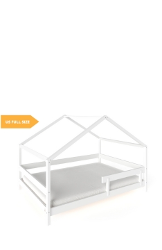 YappyHytte US FULL SIZE (137 × 191 cm / 54″ × 75″) toddler house bed + YappyMiniPocket mattress, WHITE