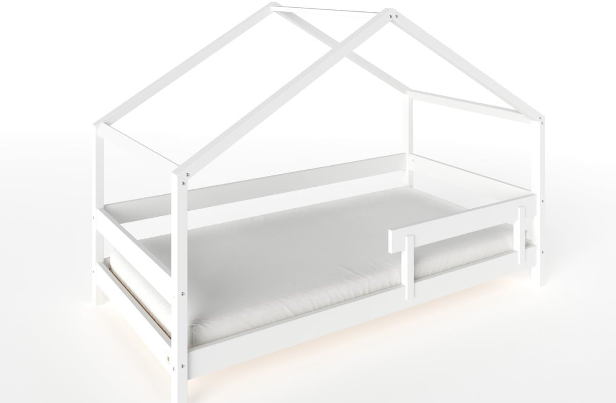  YappyHytte US TWIN SIZE (97 × 191 cm / 38″ × 75″) pusaudžu gulta–mājiņa + YappyMiniPocket matracis, WHITE