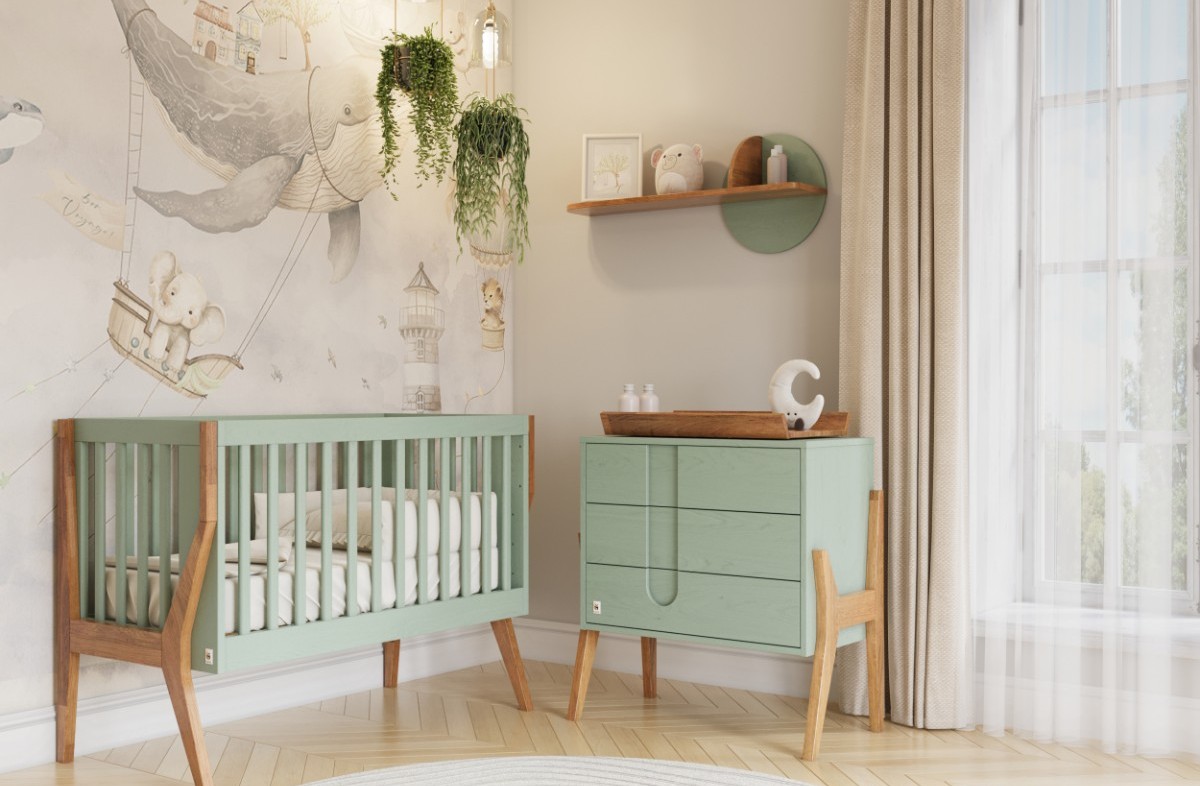  SAGE GREEN YappyIcon beebivoodi ja kummut mähkimisalusega