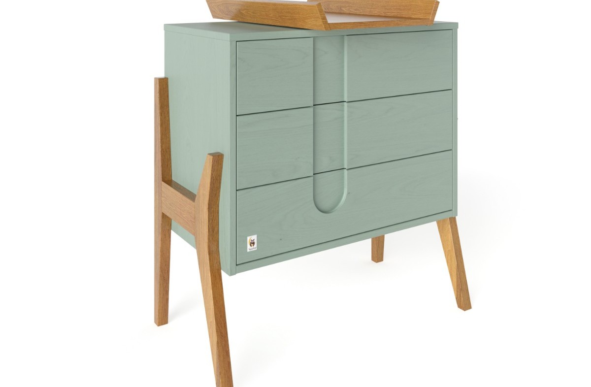  SAGE GREEN YappyIcon Babybett und Kommode mit Wickelaufsatz