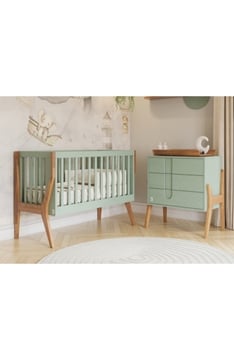 SAGE GREEN YappyIcon Babybett und Kommode mit Wickelaufsatz