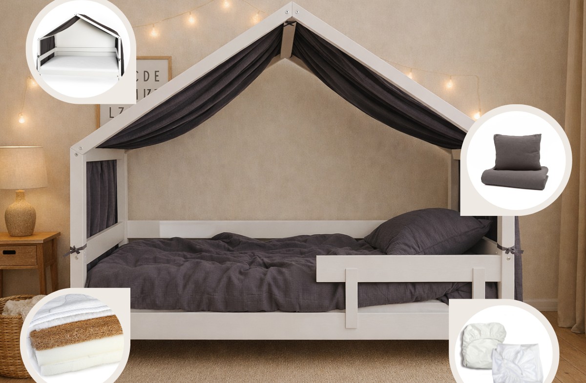  YappyHytte bērnu gultas komplekts GREY 6in1