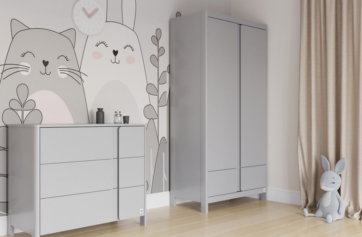  LIGHT GREY YappyClassic Kleiderschrank und Wickelkommode und YappyQu Babybett