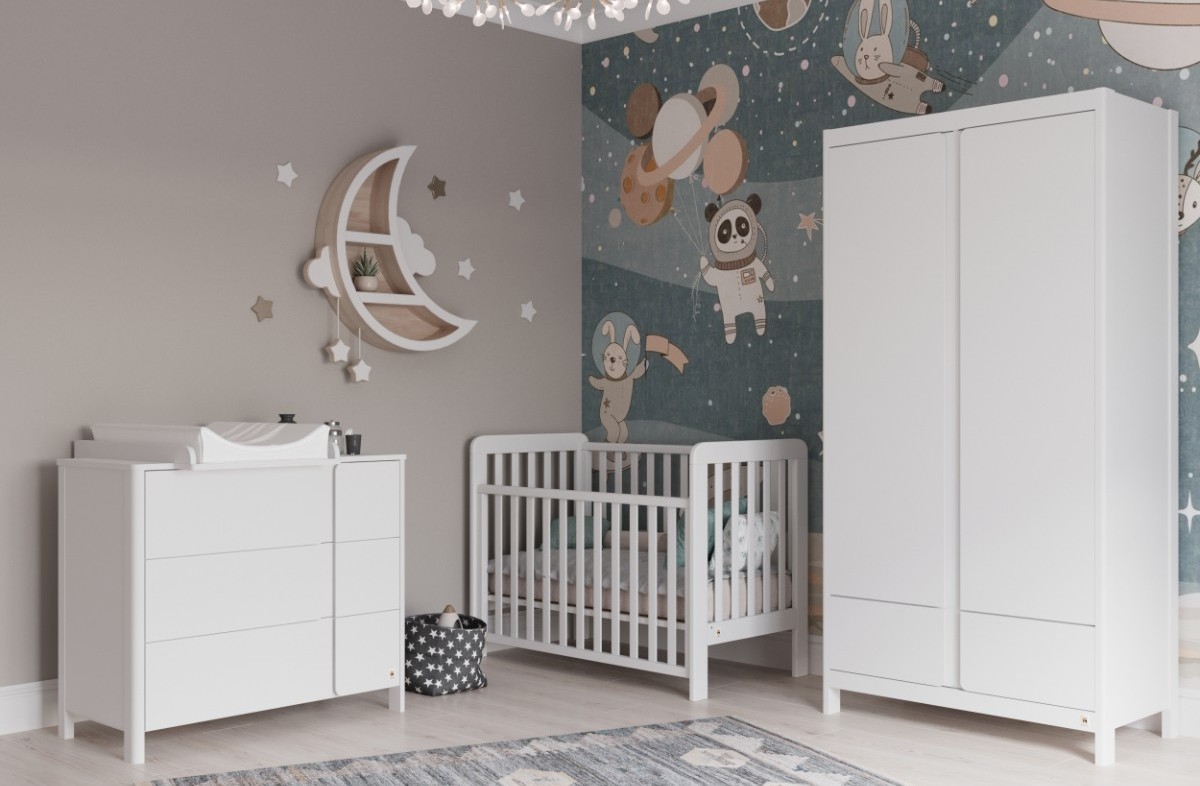  WHITE YappyClassic Kleiderschrank und Wickelkommode und YappyLull Babybett