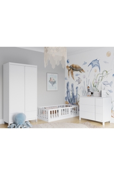 WHITE YappyClassic wardrobe and dresser with YappyCasa toddler bed
