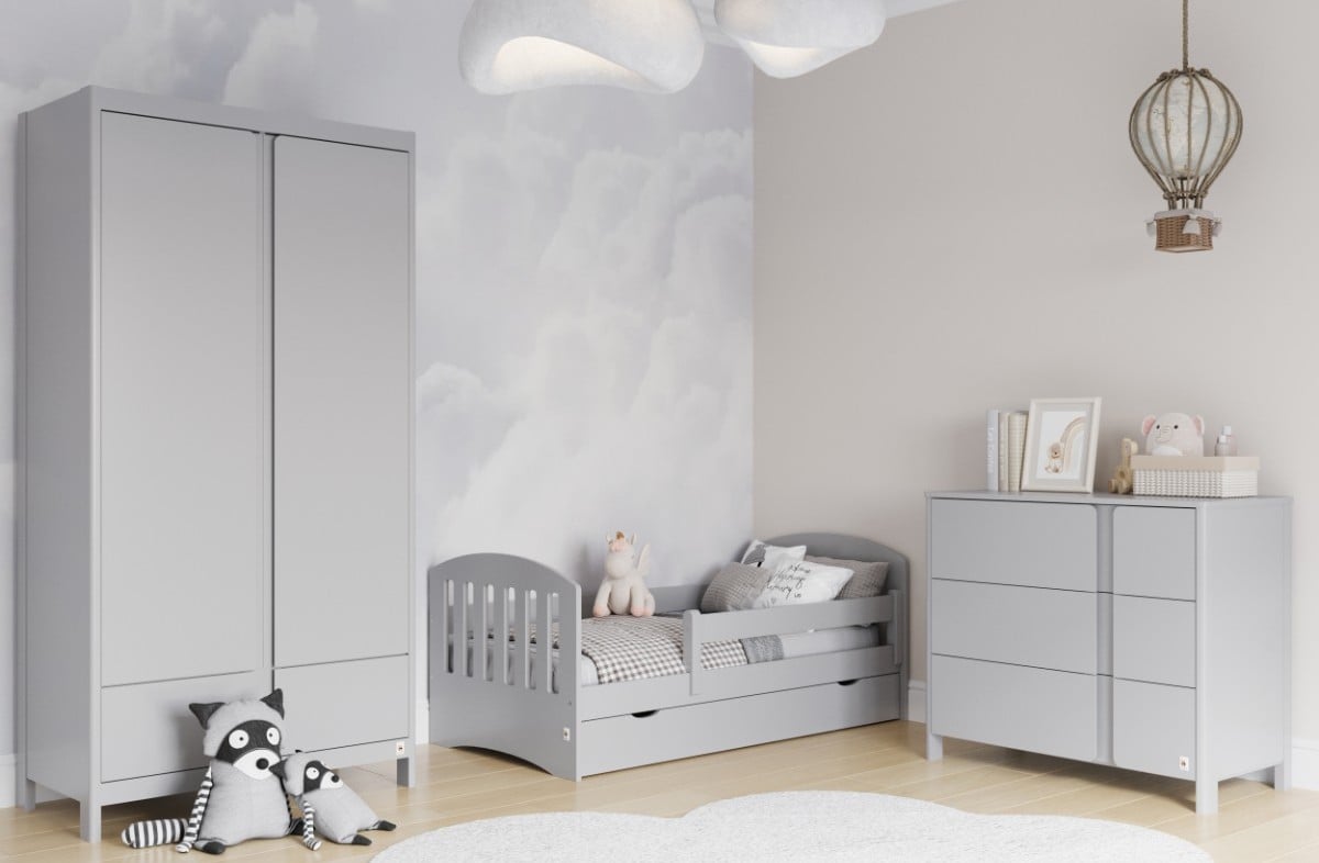  LIGHT GREY YappyClassic skapis un kumode ar YappyLux bērnu gultu