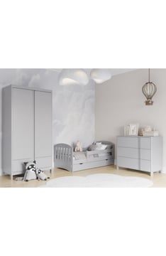 LIGHT GREY YappyClassic skapis un kumode ar YappyLux bērnu gultu