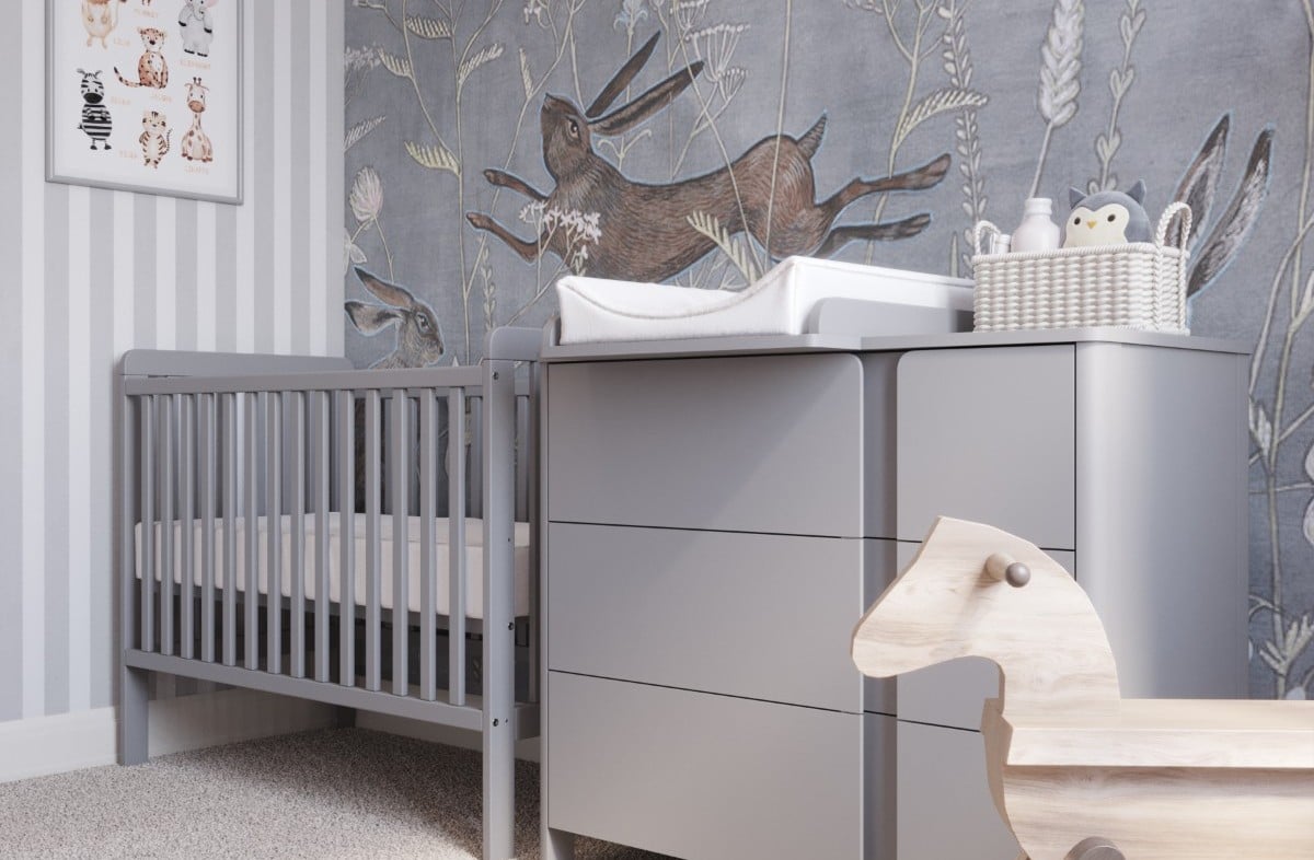 Light grey baby crib best sale