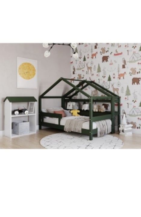 GREEN YappyHytte house bed, YappyHytte shelf and YappyHus shelf