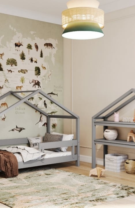 LIGHT GREY YappyHytte Hausbett und YappyHytte Regal