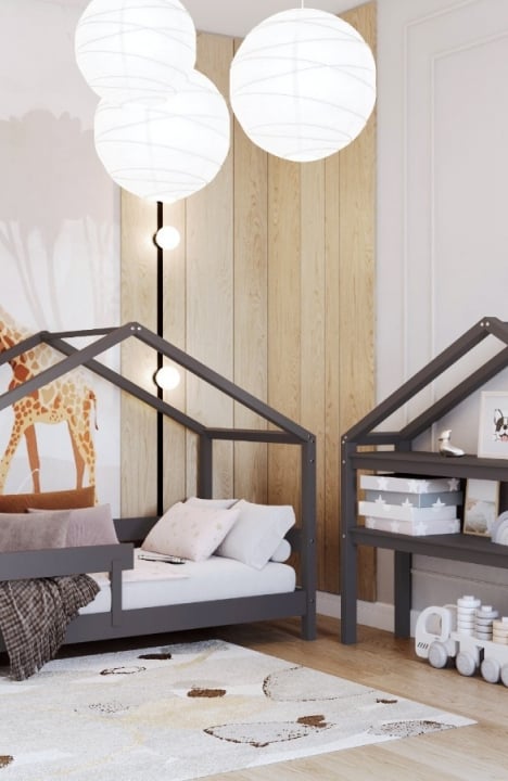 ANTHRACITE YappyHytte house bed and YappyHytte shelf 