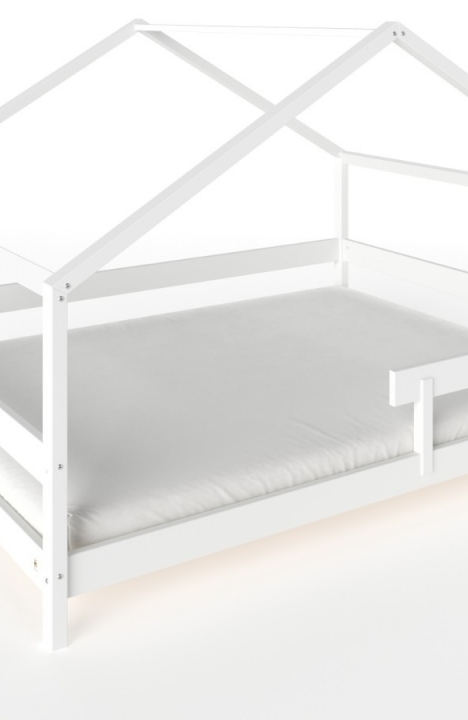 YappyHytte US QUEEN SIZE (152 × 203 cm / 60″ × 80″) paauglių Namo Formos Lova + YappyMiniPocket čiužinys, WHITE